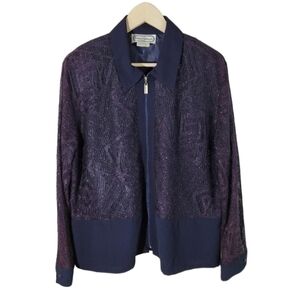 VTG Saint Germain Purple Metallic Full-Zip Jacket Sz XL Collar Corporate Goth